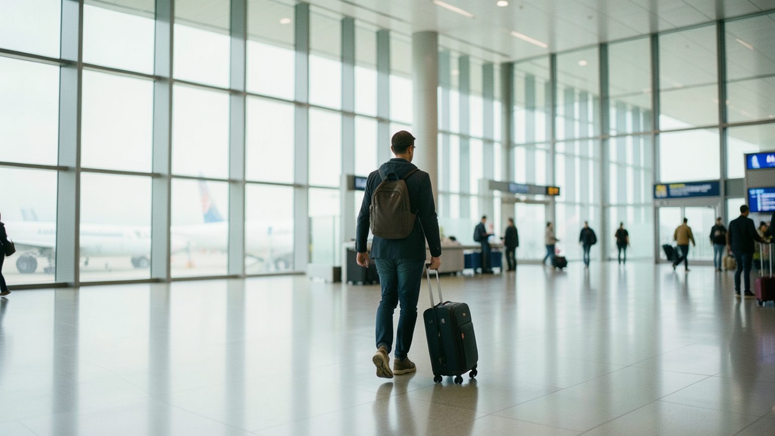 Traveller in an airport terminal